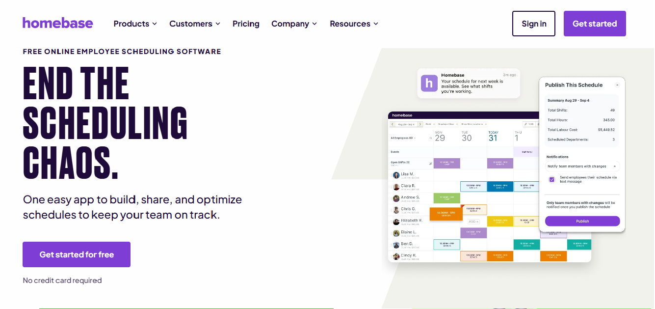 Homebase workforce scheduling and time tracking app