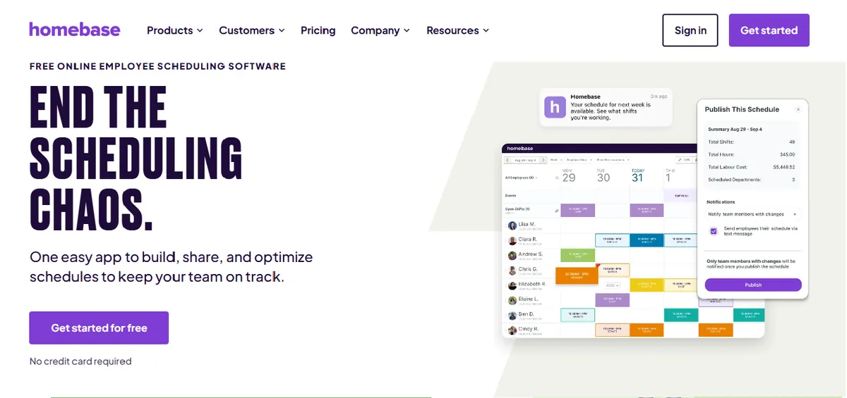 Homebase scheduling software interface