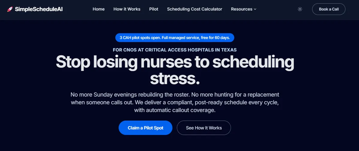 SimpleScheduleAI nurse scheduling managed service for critical access hospitals